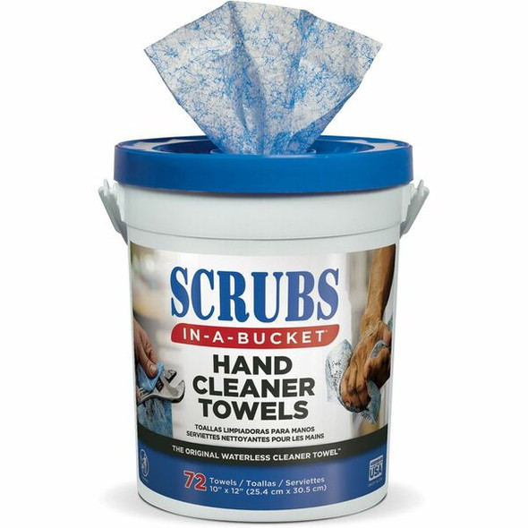 SCRUBS In-A-Bucket Hand Cleaner Towels - 12" x 10" - Blue - Absorbent, Pre-moistened - 72 Per Canister - 1 Each