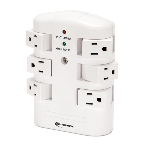 Wall Mount Surge Protector, 6 AC Outlets, 2,160 J, White