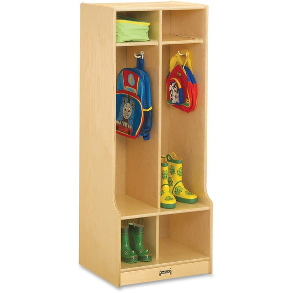Jonti-Craft Rainbow Accents 2 Section Sitting Step Coat Locker - 2 Compartment(s) - 50.5" Height x 20" Width x 17.5" Depth - Double Hook, Durable, Laminated, Rounded Corner - Baltic - Birch Plywood - 1 Each