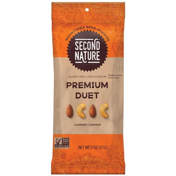 Second Nature Premium Duet Trail Mix - Low Sodium, Gluten-free, No Artificial Flavor, No Artificial Color, Preservative-free - Cashew, Almond - 2 oz - 12 / Box