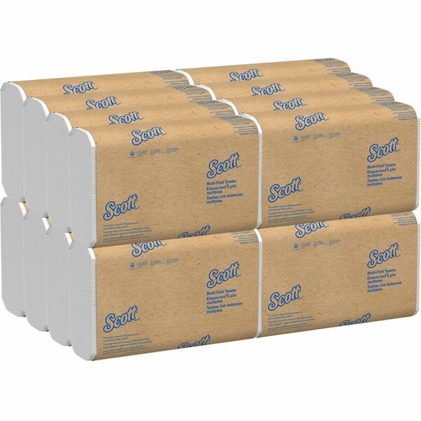 Scott 100% Recycled Fiber Multifold Paper Towels with Absorbency Pockets - 9.20" x 9.40" - White - Fiber - Fragrance-free, Multi-fold, Disposable - 16 / Carton