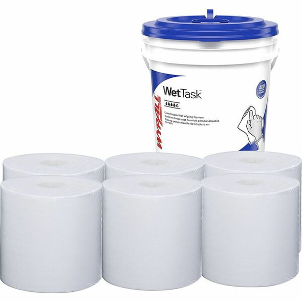 Wypall CriticalClean WetTask Wipers & Bucket - For Multi Surface - 6" Length x 12" Width - 140 / Roll - 6 / Carton - Pre-moistened - White