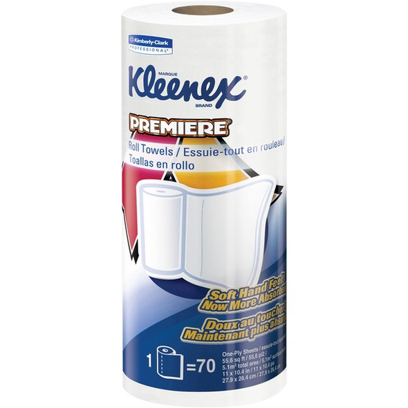 Kleenex Premier Kitchen Paper Towels - 1 Ply - 10.40" x 11" - 70 Sheets/Roll - White - Paper - Strong, Tear Resistant, Absorbent, Durable, Perforated - For Kitchen, Home, Business - 1 / Roll