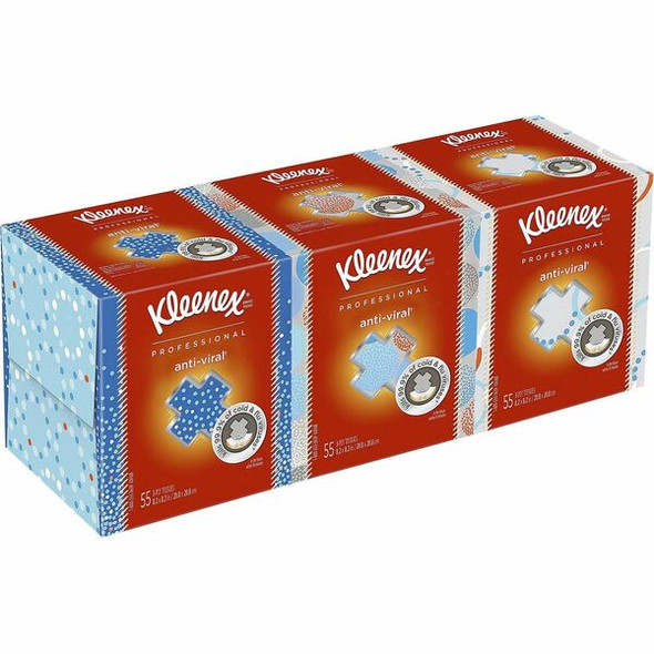 Kleenex Professional Anti-Viral Facial Tissue - 3 Ply - 8.20" x 8.20" - White - Paper - Anti-viral, Extra Soft - For Face, Office, School, Restaurant, Dental Clinic, Medical - 55 Per Box - 3 / Pack