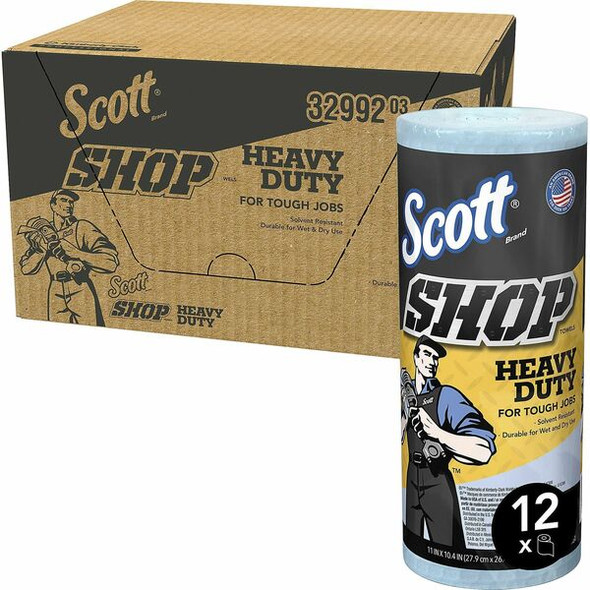 Scott Heavy Duty Shop Towels - 11" x 10.40" - 60 Sheets/Roll - Blue - Hydroknit - Solvent Resistant, Absorbent, Reusable, Soft, Strong, Heavy Duty - For Hand, Tools - 12 / Carton