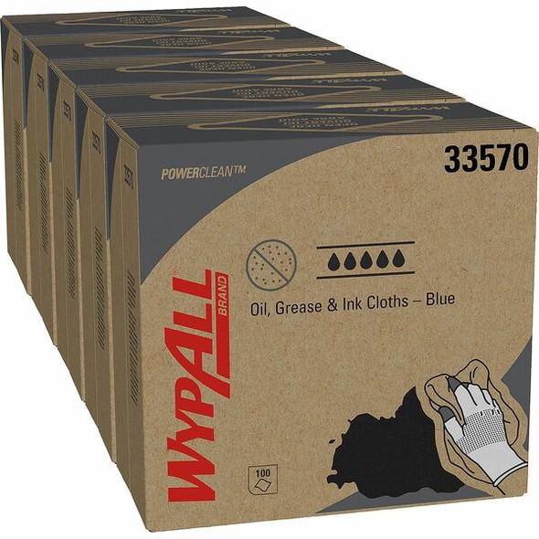 Wypall Oil, Grease & Ink Cloths - Ready-To-Use - 16.80" Length x 8.80" Width - 100 / Box - 500 / Carton - White