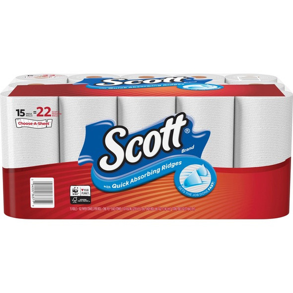 Scott Choose-A-Sheet Paper Towels - Mega Rolls - 1 Ply - 102 Sheets/Roll - White - Perforated, Absorbent, Durable - For Home, Office, School - 15 / Pack