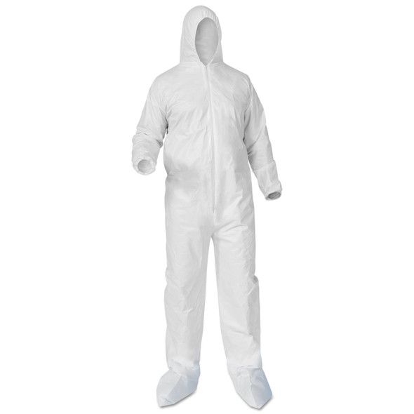 A35 Liquid and Particle Protection Coveralls, Zipper Front, Hood/Boots, Elastic Wrists/Ankles, 4X-Large, White, 25/Carton