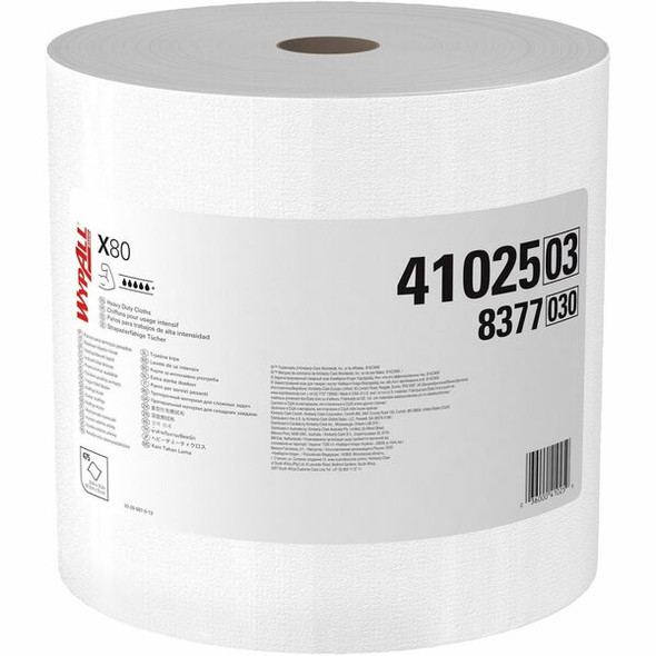 Wypall PowerClean X80 Heavy Duty Cloths - For Industry, Manufacturing Facility - 12.20" Length x 12.50" Width - 475 / Roll - Absorbent - White