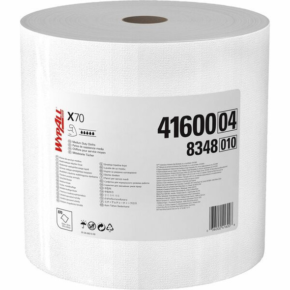 Wypall PowerClean X70 Medium Duty Cloths Jumbo Roll - 12.50" x 12.20" - 870 Sheets/Roll - White - Hydroknit - Durable, Absorbent, Strong, Reusable - For Multipurpose - 870 - 1 / Carton