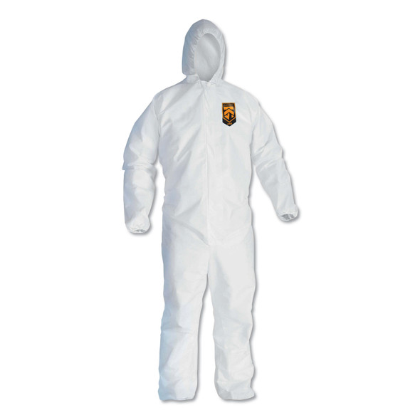 A40 Elastic-Cuff and Ankle Hooded Coveralls, Large, White, 25/Carton