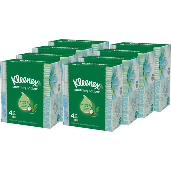 Kleenex Soothing Lotion Tissues - 3 Ply - 8.20" x 8.40" - White - Soft - For Home, Office, School - 65 Per Box - 32 / Carton