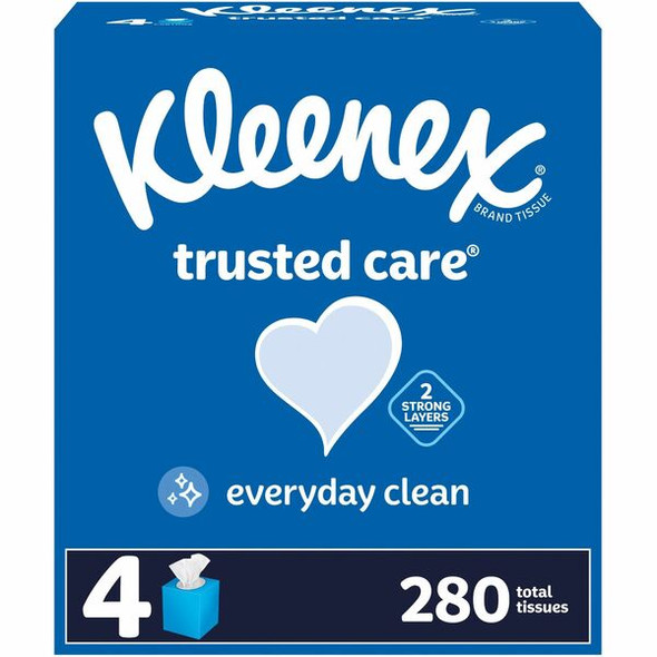 Kleenex Trusted Care Tissues - 2 Ply - 8.20" x 8.40" - White - Soft, Strong, Absorbent, Durable - For Home, Office, School - 70 Per Box - 4 / Pack