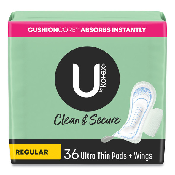 U by Kotex Security Regular Ultrathin Pad with Wings, Unscented, 36/Pack