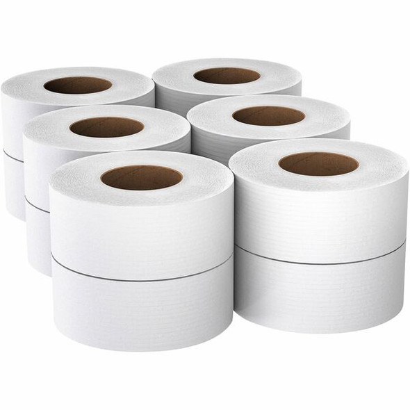 Scott 100% Recycled Fiber High-Capacity Jumbo Roll Toilet Paper - 2 Ply - 3.55" x 1000 ft - White - Fiber - Strong, Absorbent, Eco-friendly - For Bathroom - 12 / Carton