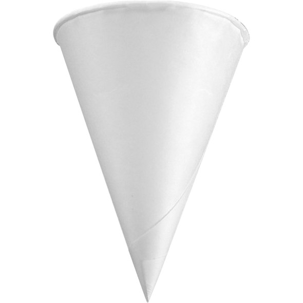 Konie Rolled Rim Paper Cone Cups - Cone - 200 / Pack - White - Paper - Cold Drink, Beverage