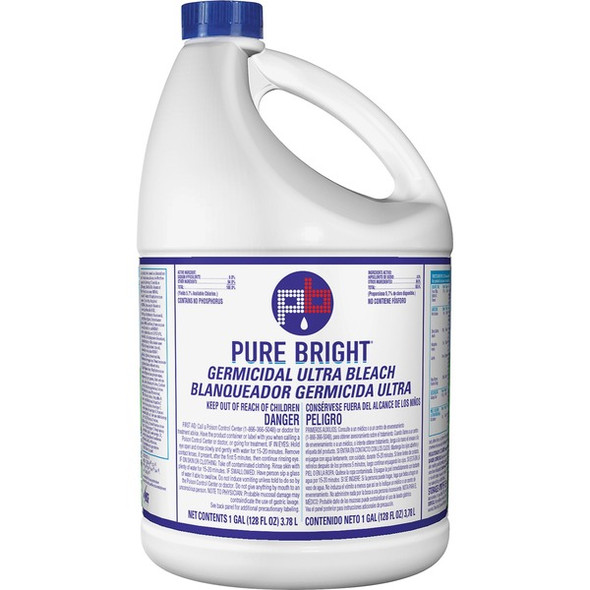 KIK Custom Pure Bright Germicidal Ultra Bleach - For Industry, Kitchen, Bathroom, Work Surface, Hospital, Restaurant, Nursing Home, School, Hotel, Bedroom, Restroom - Concentrate - 128 fl oz (4 quart) - 1 Each - Kill Germs, Phosphate-free - White