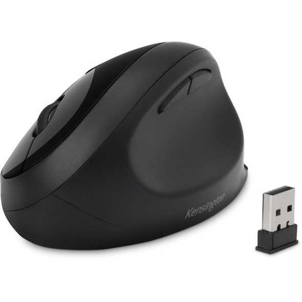 Kensington Pro Fit Ergo Wireless Mouse - Wireless - Bluetooth/Radio Frequency - 2.40 GHz - Black - 1 Pack - USB - 1600 dpi - 5 Button(s)