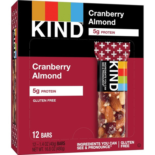 KIND Cranberry Almond Nut Bars - Cholesterol-free, Non-GMO, Individually Wrapped, Gluten-free, Trans Fat Free, Low Glycemic, Low Sodium - Cranberry Almond - 1.40 oz - 1