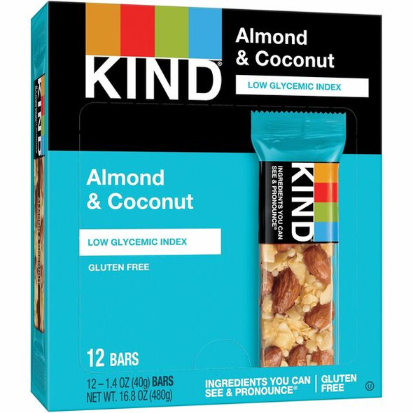 KIND Almond & Coconut Bars - Gluten-free, Wheat-free, Dairy-free, Non-GMO, Sulfur dioxide-free - Almond & Coconut - 1.40 oz - 12 / Box