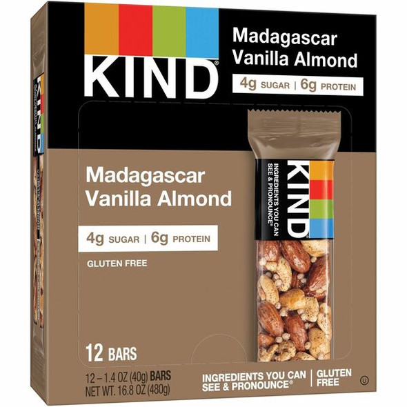 KIND Madagascar Vanilla Almond Nut Bars - Trans Fat Free, High-fiber, Low Sodium, Dairy-free, Gluten-free - Madagascar Vanilla Almond - 1.41 oz - 12 / Box