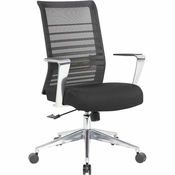 Lorell Horizontal Mesh Back Conference Chair - Black Fabric, Molded Foam Seat - Mesh Back - High Back - 1 Each