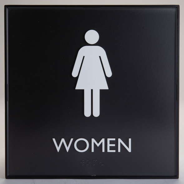 Lorell Restroom Sign - 1 Each - Women Print/Message - 8" Width x 8" Height - Square Shape - Easy Readability, Injection-molded - Plastic - Black, Black