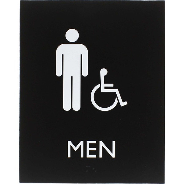 Lorell Restroom Sign - 1 Each - Men Print/Message - 6.4" Width x 8.5" Height - Rectangular Shape - Surface-mountable - Easy Readability, Braille - Plastic - Black