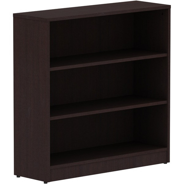 Lorell Essentials Espresso Laminate Bookcase - 36" x 12" x 36" - 3 x Shelf(ves) - Laminated, Sturdy, Contemporary Style, Square Edge, Adjustable Shelf - Espresso - Medium Density Fiberboard (MDF), Laminate - Assembly Required