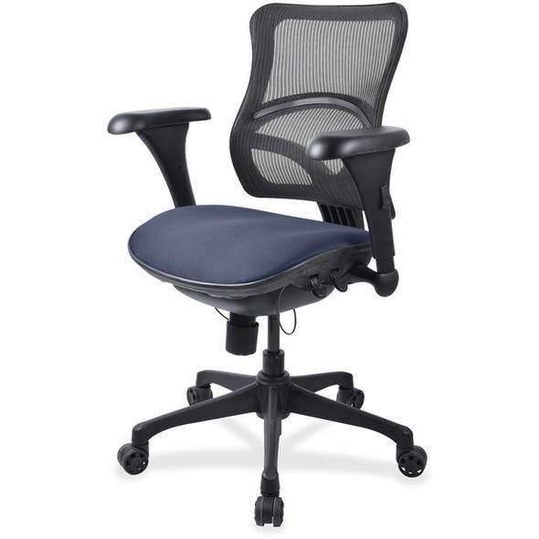 Lorell Mid-back Fabric Seat Chair - Fabric Seat - Black Plastic Frame - Mid Back - 5-star Base - Blue - 1 Each