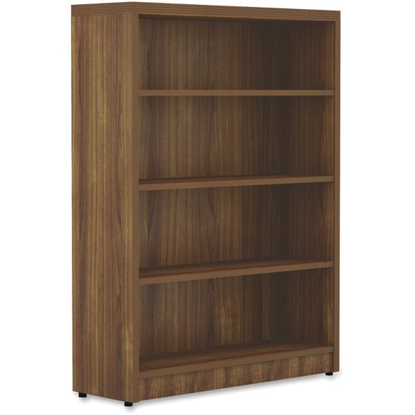 Lorell Chateau Bookshelf - 1.5" Top, 36" x 11.6"48.5" Bookshelf - 4 Shelve(s) - Reeded Edge - Material: P2 Particleboard - Finish: Walnut, Laminate - For Office, Book