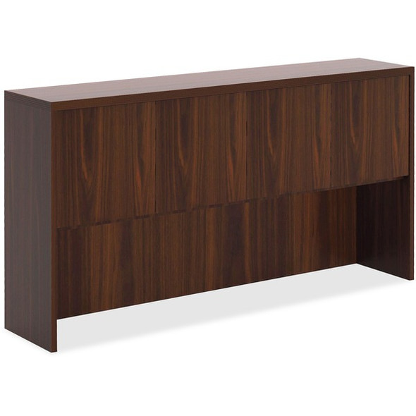 Lorell Chateau Series Mahogany Laminate Desking - 66.1" x 14.8"36.5" Hutch, 1.5" Top - 4 Door(s) - Reeded Edge - Material: P2 Particleboard - Finish: Mahogany, Laminate - For Office