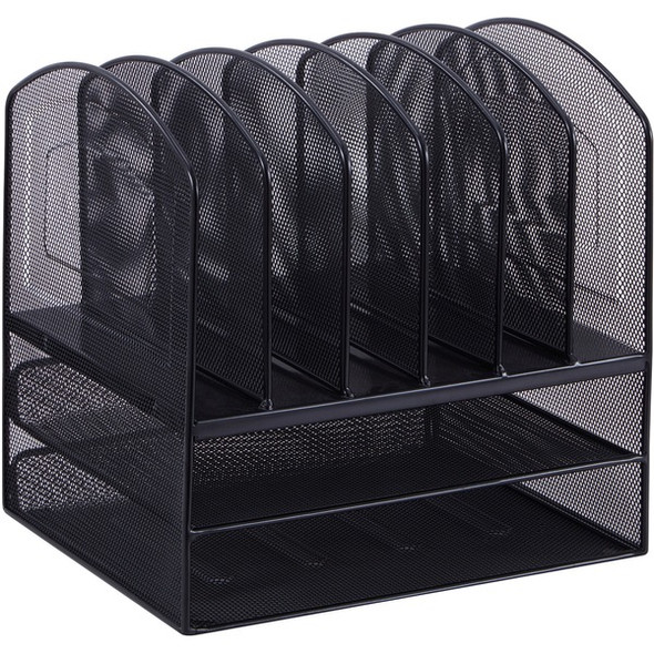 Lorell Steel Mesh Desk Organizer - 8 Compartment(s) - Sturdy - Powder Coated - Black - Steel - 1 Each