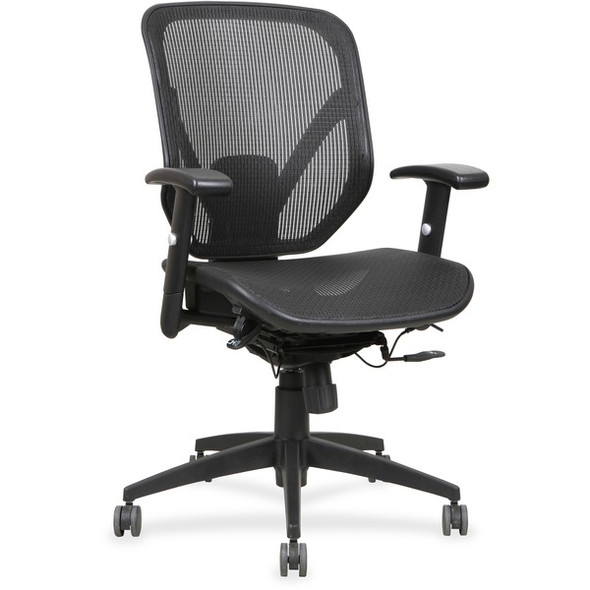 Lorell Mid-back Office Chair - Black Seat - Black Back - Plastic Frame - 5-star Base - Black - 1 Each