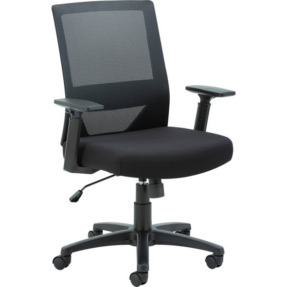 Lorell Mid-Back Mesh Task Chair - Gray Fabric Seat - Gray Fabric Back - Mid Back - 5-star Base - Black - Armrest - 1 Each