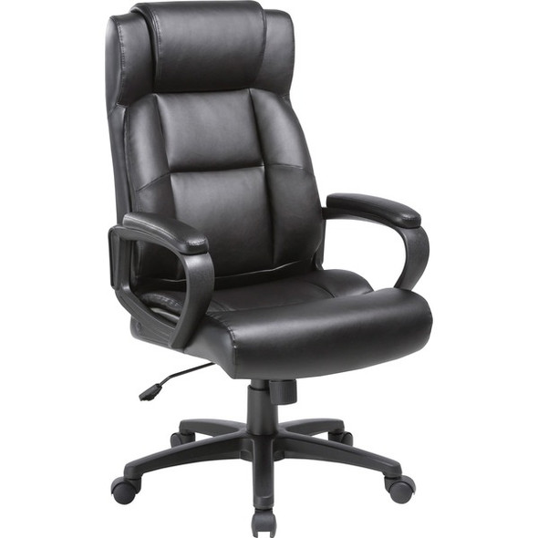 Lorell High-back Leather Executive Chair - Black Bonded Leather Seat - Black Bonded Leather Back - High Back - 5-star Base - 1 Each