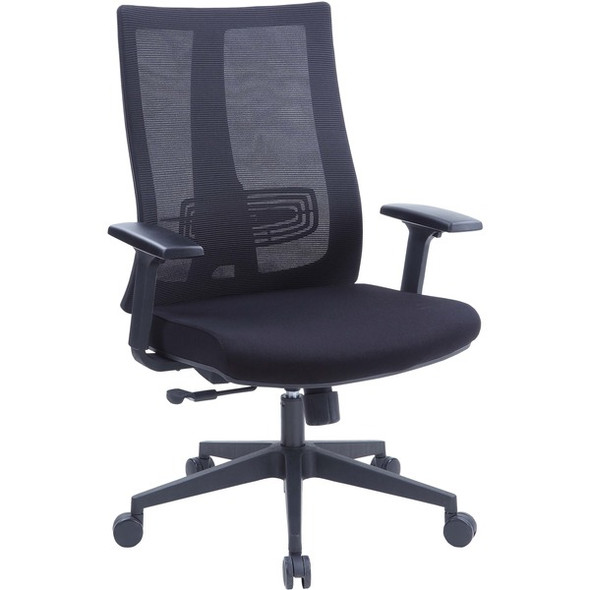 Lorell High-Back Molded Seat Chair - Black Fabric Seat - Black Mesh Back - High Back - 5-star Base - Armrest - 1 Each