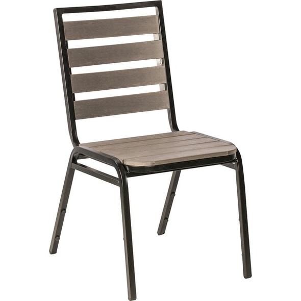 Lorell Charcoal Outdoor Chair - Charcoal Gray Faux Wood Seat - Charcoal Gray Faux Wood Back - Four-legged Base - 4 / Carton