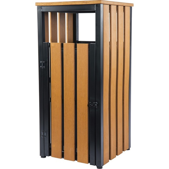 Lorell Outdoor Waste Bin - Rectangular - Weather Resistant - 33.6" Height x 15.8" Width x 15.8" Depth - Polystyrene - Teak - 1 Each