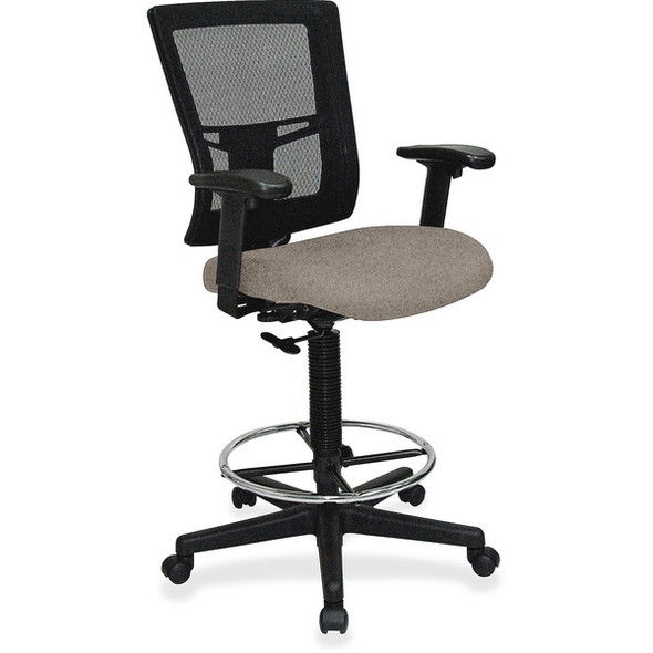 Lorell Mesh Back Drafting Stool - Dillon Stratus Antimicrobial Vinyl Seat - Black Mesh Back - Black Frame - Mid Back - 5-star Base - Brown, Stratus - Armrest - 1 Each