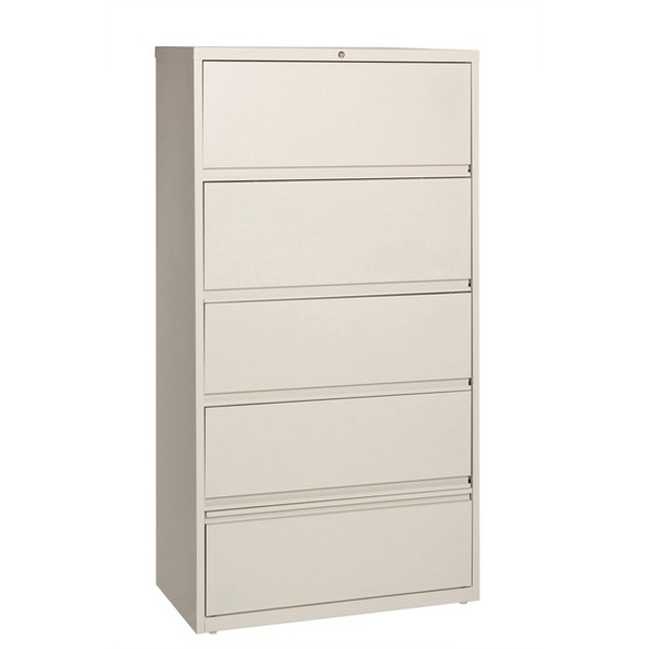 Lorell Receding Lateral File with Roll Out Shelves - 5-Drawer - 36" x 18.6" x 68.8" - 5 x Drawer(s) for File - A4, Legal, Letter - Ball-bearing Suspension, Recessed Handle, Leveling Glide, Heavy Duty, Interlocking - Putty - Steel - Recycled