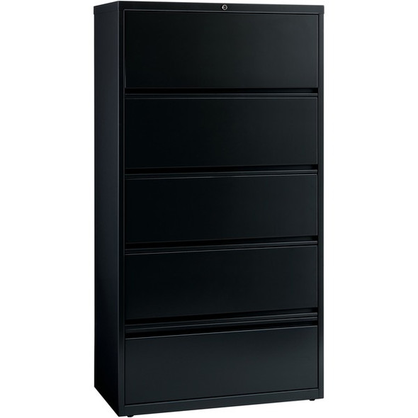 Lorell Receding Lateral File with Roll Out Shelves - 5-Drawer - 36" x 18.6" x 69" - 5 x Drawer(s) for File - Legal, Letter, A4 - Leveling Glide, Ball-bearing Suspension, Interlocking, Heavy Duty, Recessed Handle - Black - Steel - Recycled