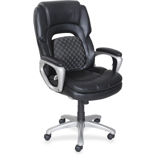 Lorell Wellness by Design Accucel Executive Chair - Black Bonded Leather Seat - Black Ethylene Vinyl Acetate (EVA), Bonded Leather Back - High Back - 5-star Base - 1 Each