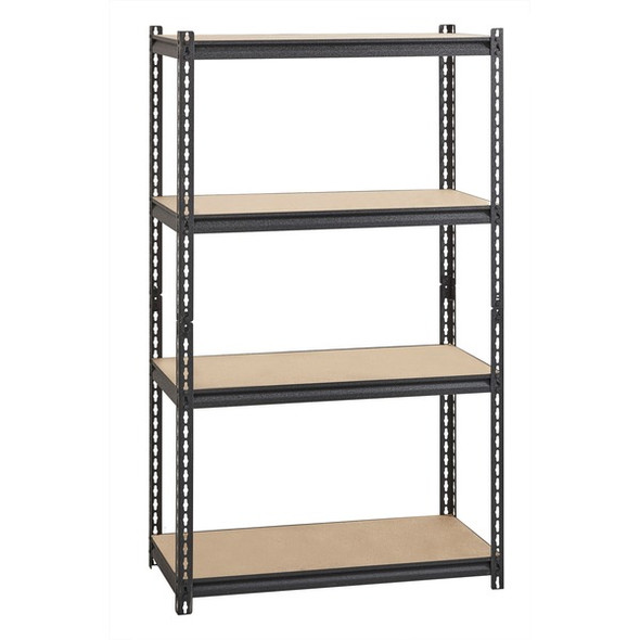 Lorell 2,300 lb Capacity Riveted Steel Shelving - 4 Shelf(ves) - 60" Height x 36" Width x 18" Depth - 30% Recycled - Black - Steel, Particleboard - 1 Each