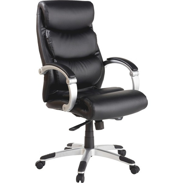Lorell Executive Bonded Leather High-back Chair - Powder Coated Frame - 5-star Base - Black, Silver - Bonded Leather - 1 Each