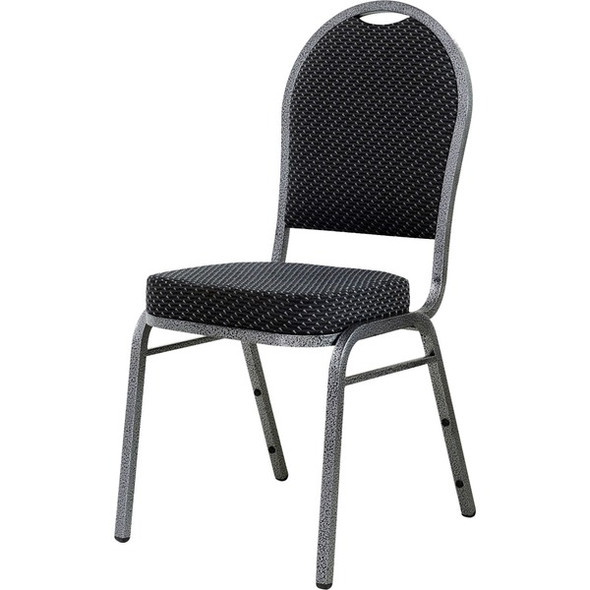 Lorell Upholstered Textured Fabric Stacking Chairs - Gray Fabric Seat - Gray Fabric Back - Steel Frame - Four-legged Base - 4 / Carton