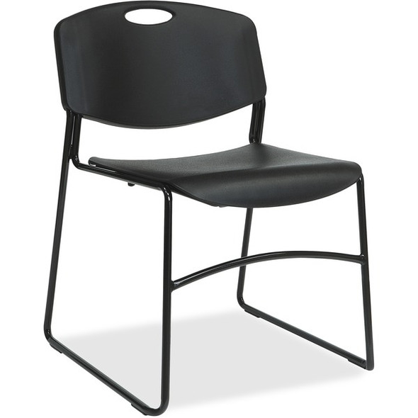 Lorell Heavy-duty Cafe Stack Chairs - Plastic Seat - Plastic Back - Steel Frame - Black - 4 / Carton