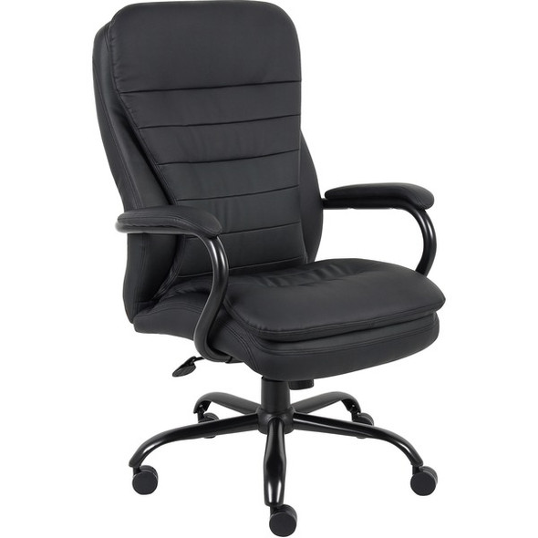 Lorell Big & Tall Executive Leather High-Back Chair - Black Leather Seat - Black Leather Back - 5-star Base - Black - 1 Each