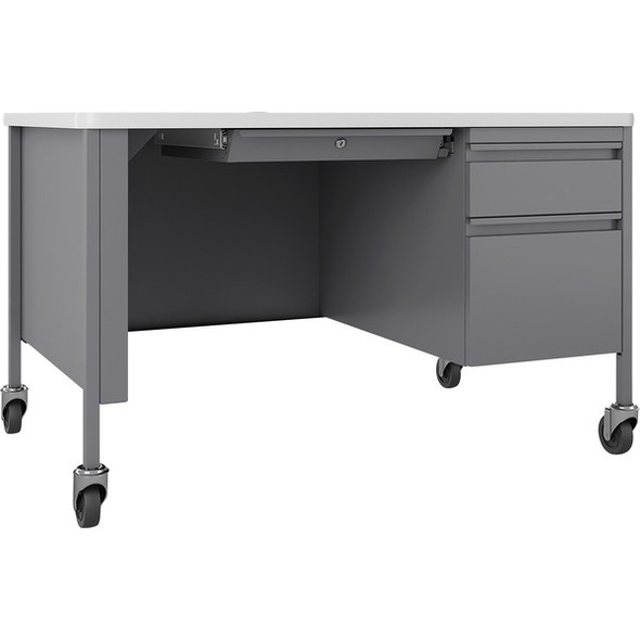 Lorell Fortress Steel Teachers Desk - 48" x 30"29.5" - Box, File Drawer(s) - Single Pedestal on Right Side - T-mold Edge - Finish: Gray