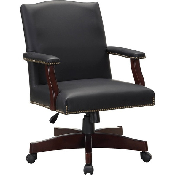 Lorell Traditional Executive Bonded Leather Chair - Black Bonded Leather Seat - Black Bonded Leather Back - Mid Back - 5-star Base - 1 Each